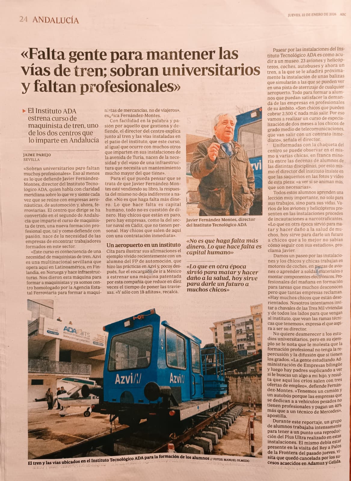 El diario ABC destaca la labor formativa de ADAITS ante la falta de profesionales cualificados.